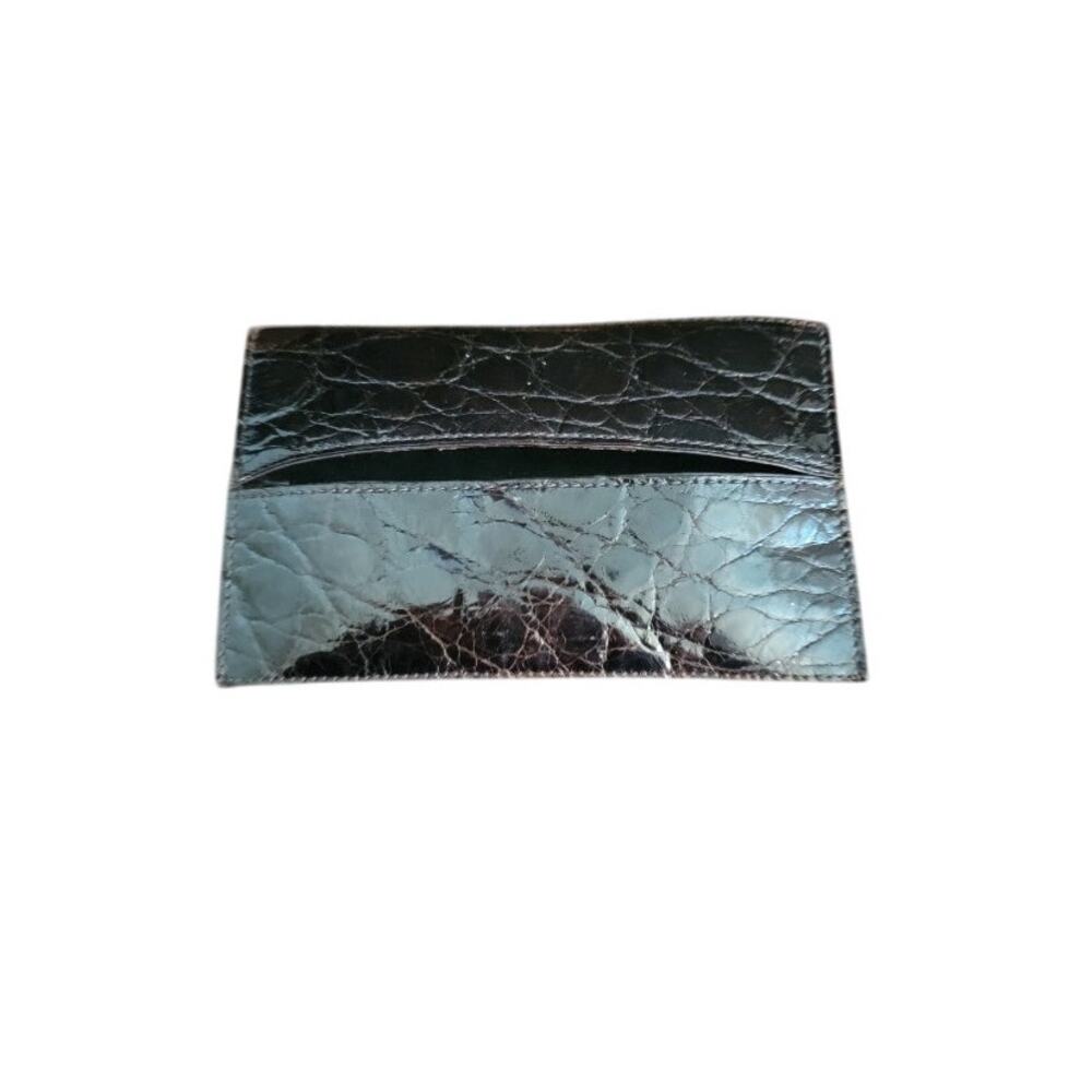 Card Wallet‎ Money Holder Men's Crocodile Leather Caddy Deep Brown/Black